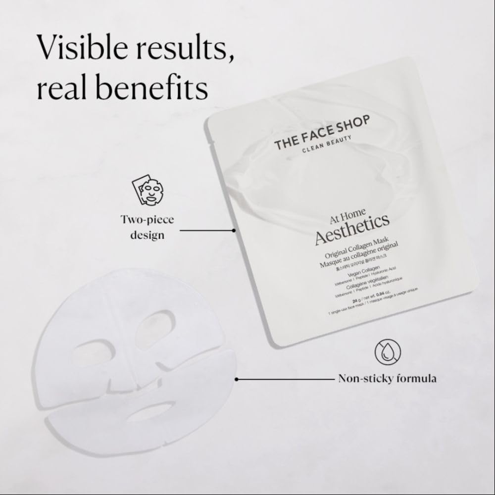 The Face Shop Vegan Collagen Face Mask with Peptides, Hyaluronic Acid & Idebenone Korean Skincare for Firm, Elastic & Glass Skin | Deep Moisturizing & Anti-Aging Sheet Mask (Pack of 1) 3