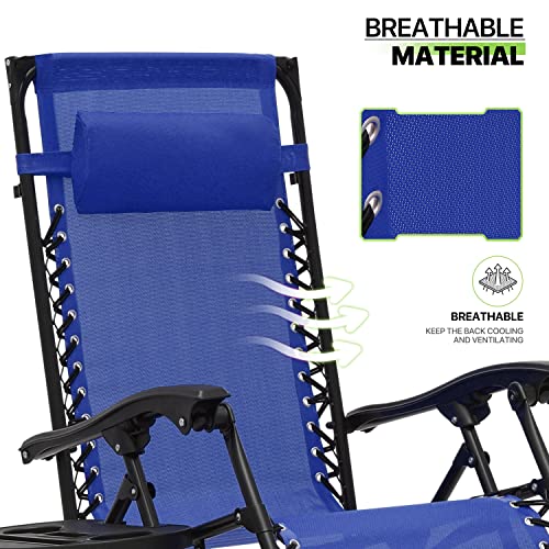 Magshion Outdoor Lawn Folding Lounge Chairs In Breathable Mesh & Portable Deside With Adjustable Canopy Shade, Cuo Holders, Side Table And Headrest, Packe Of 2, Blue #TOP7
