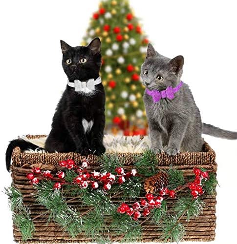 Cat Collars Adjustable Length Leather Safety Cat Collar with Elastic Belt and 7-10Inch (Purple&Silver, Solid)