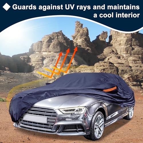 Image of Navy Blue Heavy Duty Waterproof Car Cover for Sedan 179 inch-185 inch - All-Weather UV Protected Outdoor Full Exterior Cover with Sun /Snow /Rain Resistance