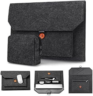 13-13.3 Laptop Sleeve Bag, Felt Laptop Sleeve with Extra Small Storage Pouch Bag Ultra Light Slim Notebook Felt Bag Computer Case Cover Briefcase - Dark Grey