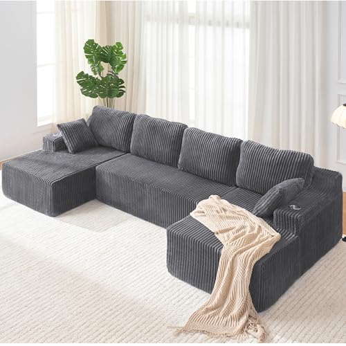 Image of 130 inch Modular Sectional Sleeper Sofa, Modern Cloud Sectional Sofa Couch with Cupholders and Storage, U Shape Boneless Couches for Living Room, Free Combination, No Assembly Required,Dark Grey