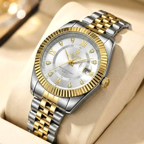 Image of Longbo Trident 83831 Analog Watch with Studded Dial Accents, Stainless Steel Bracelet, Luminous Hands & Date Display | Men | Office, Business, Formal & Gifting
