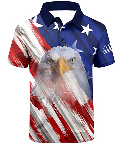 Geek Lighting Patriotic Shirts For Men Short Sleeve Summer Casual Polo Shirts Usa Flag Eagle Glof Tops, 3Xl #TOP22