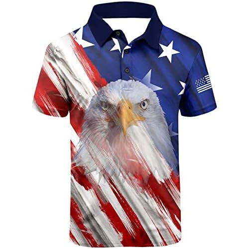 V VALANCH Mens American Falg Polo Shirts Short Sleeve Performance Patriotic Shirt Funny Golf Shirt Large P-eagle Flag