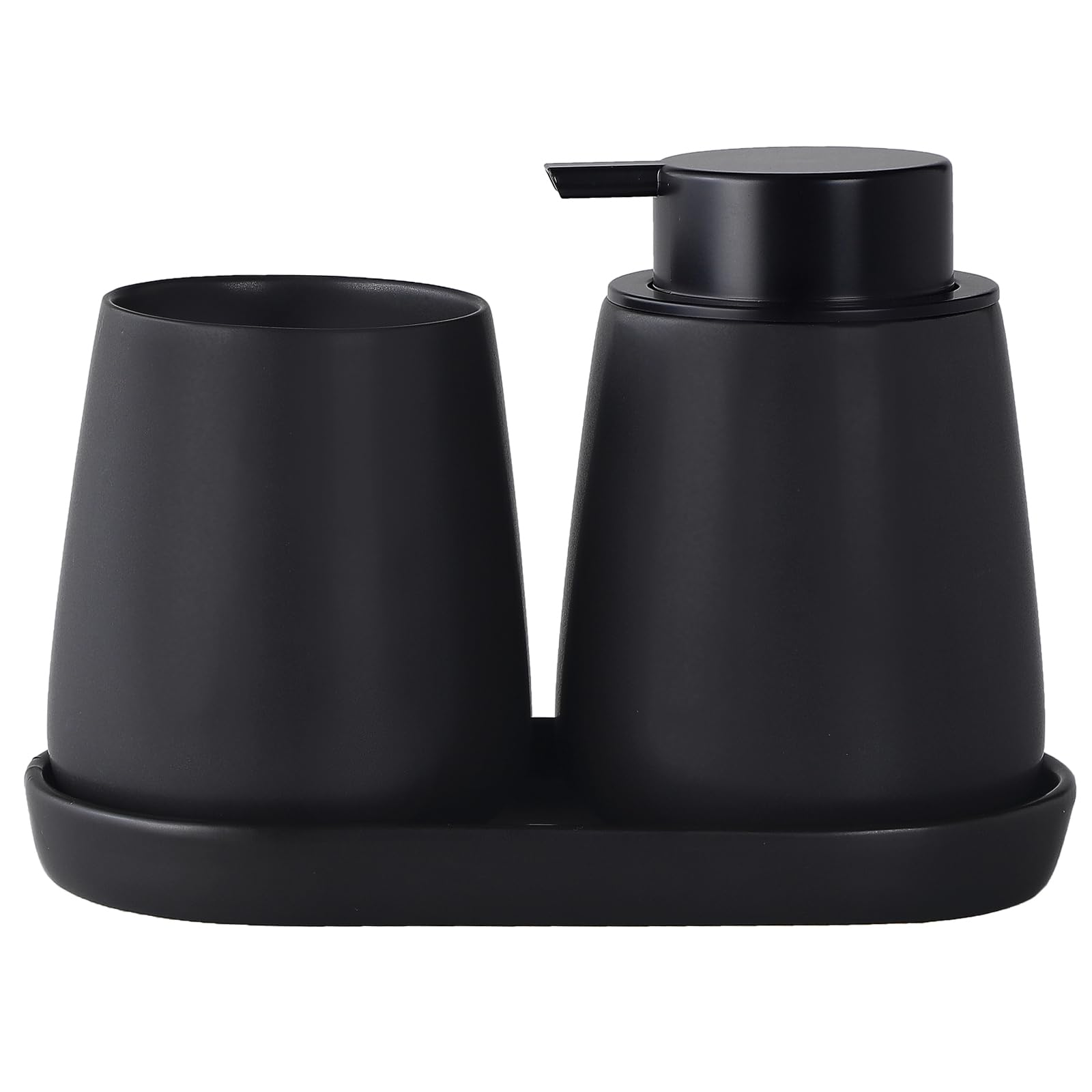 Juego de accesorios de baño negro mate, juego de 3 piezas de dispensador de jabón de cerámica, juego de accesorios para encimera de tocador, incluye dispensador de jabón de manos de loción