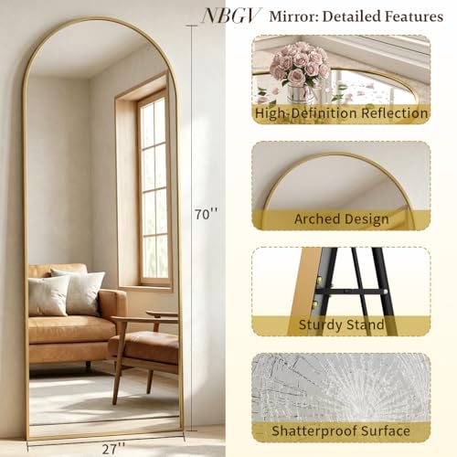 Image of 70 inchx27 inch Floor Mirror Full Length, Arched Full Length Mirror with Stand, Large Full Body Mirrors for Bedroom Living Room or Cloakroom Gold