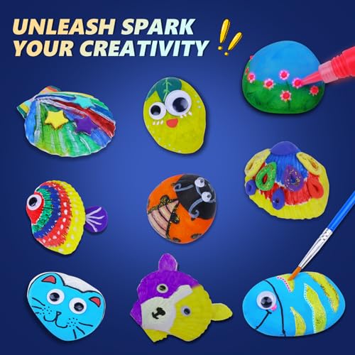 Sea Shell & Rock Painting Kit - 2 Pack 58 Pcs Glow in The Dark Paint Kits, Arts and Crafts for Kids 4-12, Kids Painting Set, DIY Arts & Crafts Toys for Boys Girls Birthday Party Activities Gifts - Image 6