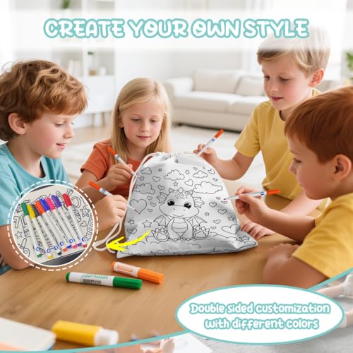 Dragon Coloring Bag for Kids Drawstring Backpack DIY Painting Art Back to School Supplies Pouch Birthday Party Favors3