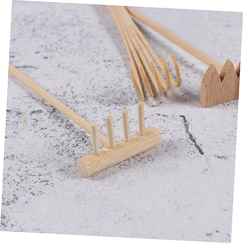 NOLITOY Mini Ancinho De Mesa Ancinho De Jardim De Pedra De Bambu Casa De Bonecas Móveis De Madeira A