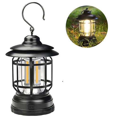 LED Camping Lampe, wasserdicht LED Camping Lights, mit angebrachten antiken elektrischen Camp-Lampen, geeignet für Picknick, Bergsteigen, Fischen, Notruf, Stromausfall (Schwarz) Cover