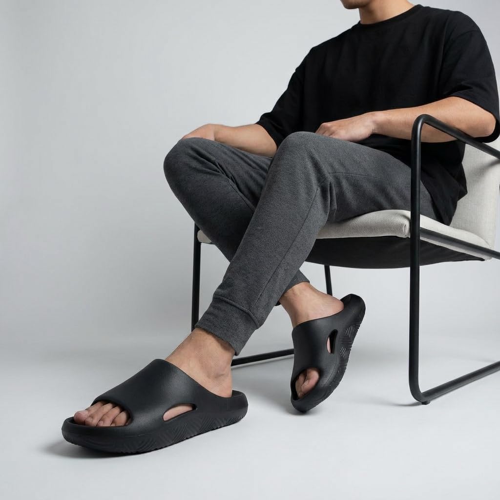 CUSHIONAIRE Galaxy Cloud Slides for Men, Soft Waterproof Recovery Sandals with Molded Footbed and Non Slip Outsole