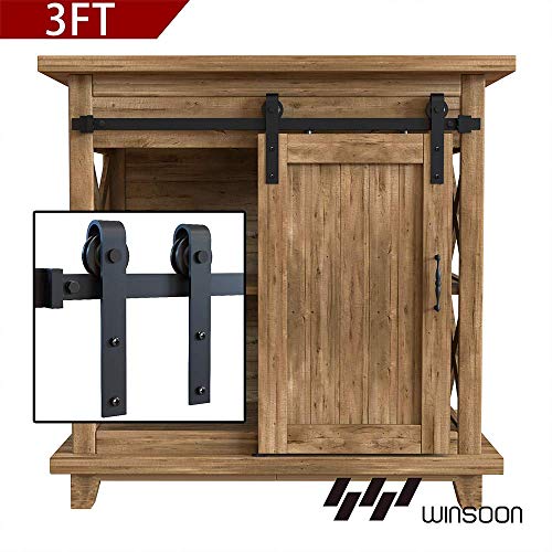 WINSOON 3FT Super Mini Sliding Barn Door Cabinet Hardware Kit for Single Door