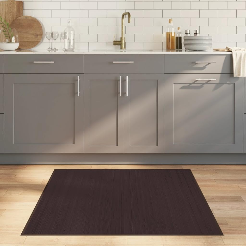 Tappeto Quadrato Marrone Scuro 100x100 cm in Bambù Zerbino Ingresso Interno Tappeto Salotto Moderno Tappeto Soggiorno Tappeto Passatoia Cucina per Sala Studio Camera Da Letto Sala Da Pranzo Soggiorno