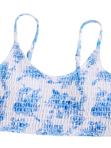 Image of SOLY HUX Girl's Floral Print Bikini Set Spaghetti Strap Smocked Bathing Suit Two Piece Swimsuit