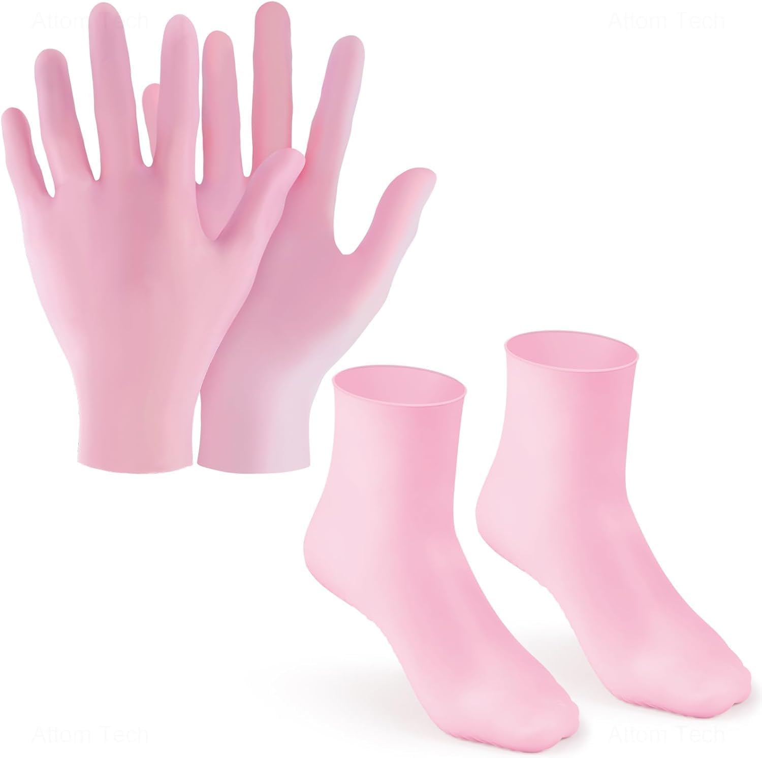 ZTOCOZ 2 Pairs Silicone Moisturizing Glove Socks Set, Anti Slip Soft Spa Gel Socks Softening Feet Dry Cracked Skin, Women Spa Pedicure Socks for Foot Hand Softening, Foot Care After Pedicure (Pink)