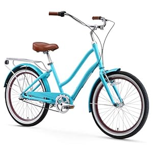 sixthreezero EVRYjourney Women’s Hybrid Cruiser Bike, 3-Speed Step-Through Hybrid Bicycle, 24 Inch Wheels, Teal with Brown Seat and Grips