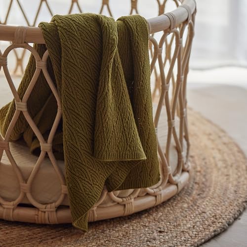 Image of Knitted Organic Cotton Baby Blanket- Swaddle Blanket, 30 inch x 40 inch Soft Receiving Blanket for Newborn (0-2Yrs -Moss Green)
