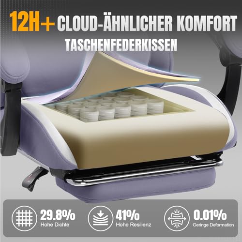 Sedia da gioco, sedia da gioco, traspirante in tessuto di alta qualità, sedia ergonomica PC, regolabile e girevole con poggiapiedi, Viola - Sedia gaming - Immagine 7