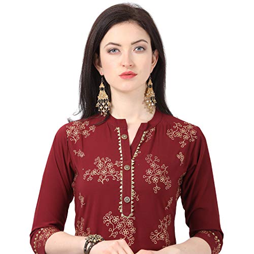 Image of NAINVISH Maroon Color Crepe Stitched Kurti with Pant Set for Women