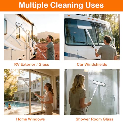 Image of RV Window Cleaning Squeegee with Spray, Max 73.3 inch Handle, Motorhome & Camper Exterior Glass Cleaner, 3-in-1 Spray Mop for High Windows, Home & Car