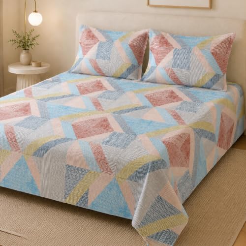Image of LANE LINEN Symphony 100% Cotton 144TC King Bedsheet Set, 3 Piece, Printed