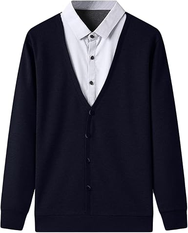 Amazon.com: Suéter falso de dos piezas para hombre, cuello en V, sudadera  de manga larga, cuello vuelto, camisa de punto, Azul marino, M : Ropa,  Zapatos y Joyería