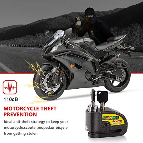 Disc Brake Lock, Linkax Motorcycle Alarm Disc Lock Motorbike Bike Scooter Security Lock Waterproof 110dB Alarm Sound with 1.5M Reminder Cable Keys & Carry Pouch for Motorbike Bike Scooter - Thumbnail 7