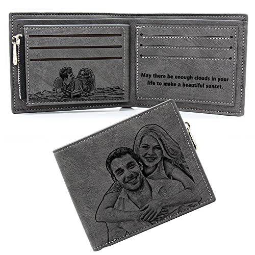 Personalized Wallet Engraved Customized Wallets with Picture Name and Text Birthday for Men Husband Boyfriend Dad