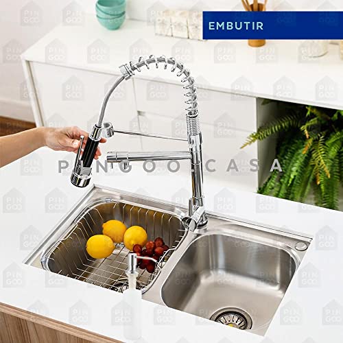 Pingoo.Casa, Kit Cuba para Cozinha com Acessórios e Lixeira, Pia Dupla, Gourmet, Aço Inox, Ticunas,