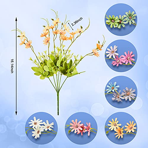 6 Bundles Faux Flower Faux Daisy Plant Faux Daisy Silk Flower Outdoor Faux Wildflowers Multicolor Bouquet For Indoor Outside Home Garden Decor, Arrangement And Wedding Bouquet #TOP1