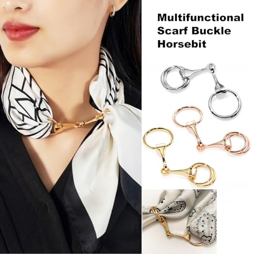 Image of 3 Pcs Simple and Elegant Horsebit Silk Scarf Buckle Ring Scarf Rings for Women，Horsebit Scarf Ring Scarf Clasp Silk Scarf Clasp Shoe Buckle Clips Shirt Clips for Scarves Shawls