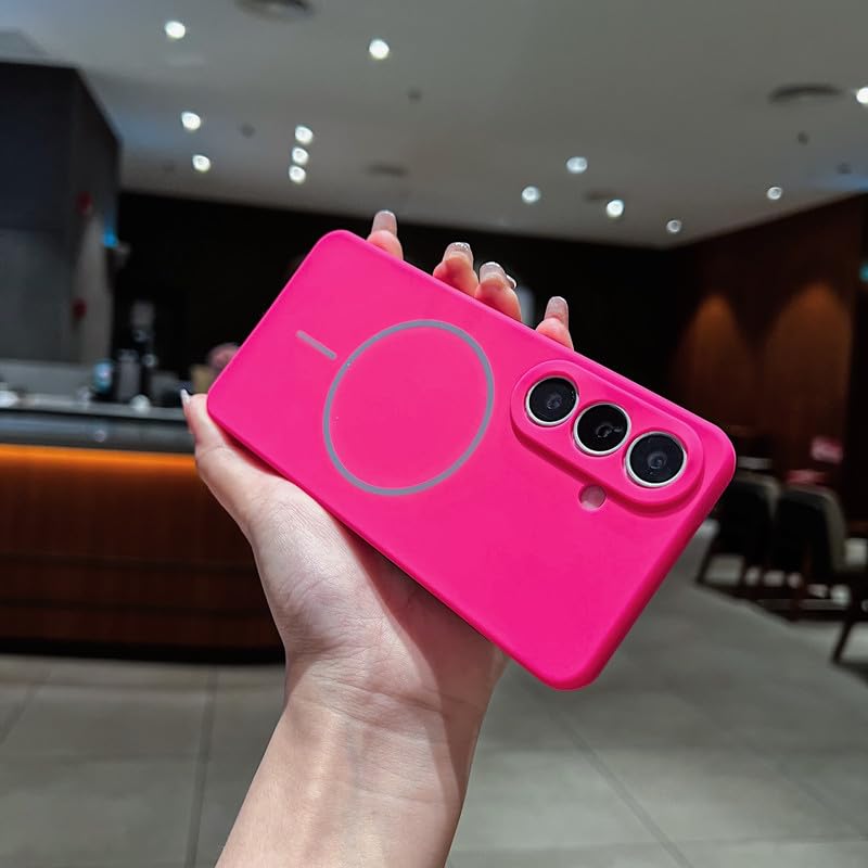 Image of LuxuryKase Silicone Magnetic Case for Samsung Galaxy S26 Plus | Soft Microfiber Lining | MagSafe Support | Shockproof Protective Cover | Precise Cutouts | Slim Fit Design - Pink