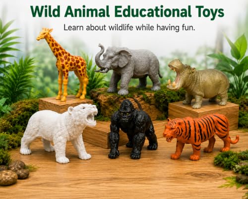 Image of TEC TAVAKKAL Wild Animal Toys Large Rubber Animal Figures for Kids | Realistic Safari Jungle Animals Learning Play Set | Educational Toy Gift for Boys & Girls | Lion Tiger Elephant and More Set of 12