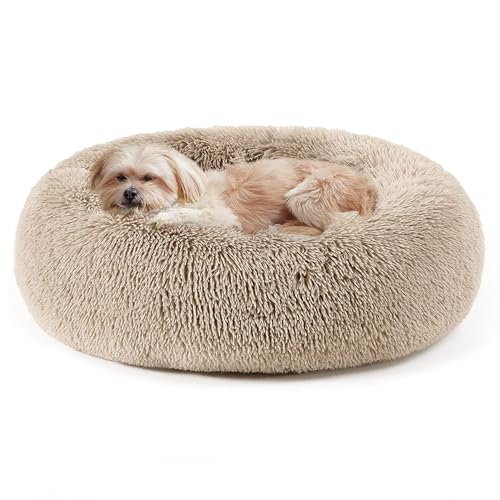 WESTERN HOME WH Calming Dog & Cat Bed, Anti-Anxiety Donut Cuddler Warming Cozy Soft Round Bed, Fluffy Faux Fur Plush Cushion Bed for Small Medium Dogs and Cats (20"/24"/27"/30")