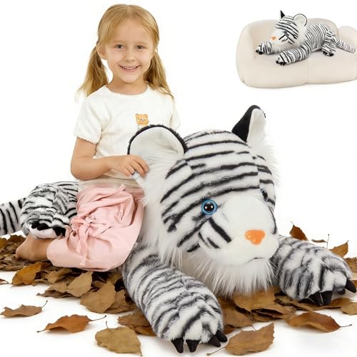 MaoGoLan Giant White Tiger Stuffed Animal, 47" Realistic Tiger Plush Pillow