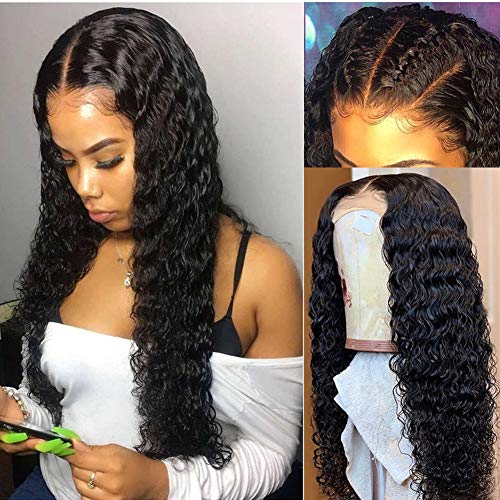 13x6 Lace Front Wigs Human Hair Deep Wave Wig Pre Plucked Lace Front Short Wigs Human Hair with Baby Hair Pre-Plucked Wet and Wavy Human Hair Wigs-Glueless Virgin Remy Hair Wigs(12 inch 150% Density)