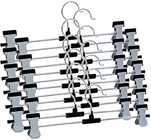 Image of ROLLYWARE Stainless Steel Hangers, Metal Adjustable Non Slip Clips, Space Saving Swivel Hook, Cloths Pants Skirt Children Shorts Hanger, Slack Jacket Dress Shirt Clothes Scarf Saree Coat Pack of(3).