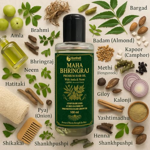 Image of Maha Bhringraj Premium Hair Oil with Amla & Neem - 100 ml (Pack of 1) - Reduces Hair Fall, Cures Dandruff - Ayurvedic Herbal Formula - Power of Roots