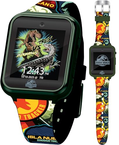 Jurassic World Kids Interactive Smart Watch with Touchscreen, Camera, Games, Pedometer, Alarm Fun Learning Digital Watch for Boys & Girls – Jurassic-Themed Silicone Strap – Fits Wrists 5.5”-8”