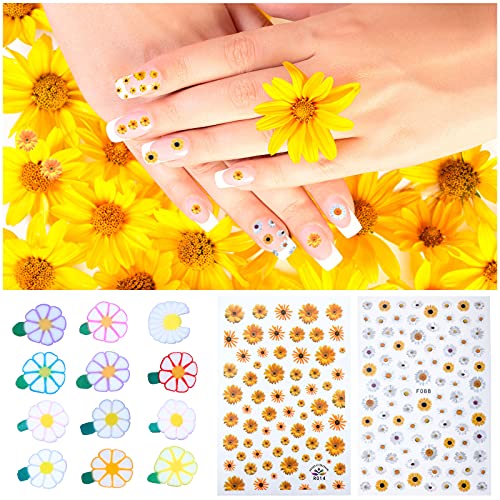 12 Blätter Sonnenblume Dekoration Nagel Aufkleber 3D Selbstklebende Kleine Gänseblümchen Blumen Mischen DIY Nagel… – Bild 6