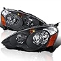 Spec-D Tuning Black Housing Clear Lens Retro Style Projector Headlights Compatible with 2002-2004 Acura RSX Left + Right Pair Headlamps Assembly