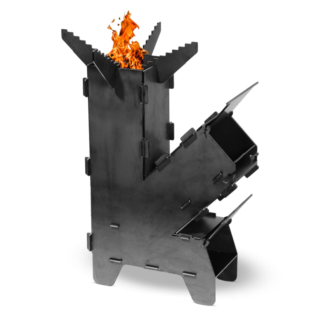 Czaja Fourneau Fusée avec Plaque de Cuisson 5 mm et Poêle en Fonte - Système Modulaire en Acier Massif, Brasero BBQ, Plaque de Feu, Poêle à Bois, Réchaud de Camping, Barbecue - Fabriqué en Allemagne