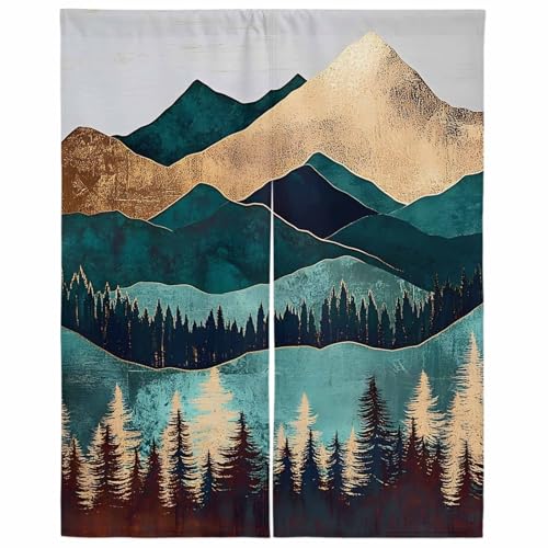 Lalirulero のれん 遮光 幅75x丈90cm おしゃれ 暖簾カーテン 間仕切り 仕切り 防寒 防音 目隠し 厚手 和風 出入り口 グッズ 寝室 玄関 キッチ リビング 春夏秋冬 風景 自然 山 雲