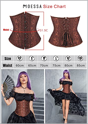 Moessa Women's Waist Training Corsets 26 Steel Boned Hourglass Steel Bone Underbust Mesh Corset Steampunk Lace Up Body Shaper 2834-Coffee Jacquard-M #TOP6