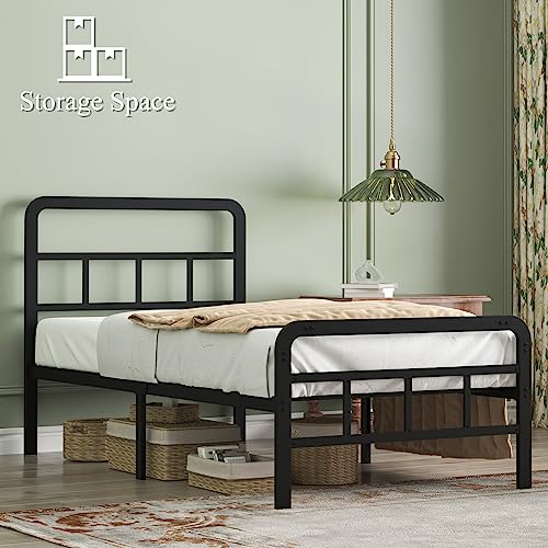 Image of Richwanone 14 inch Twin XL Bed Frame with Headboard and Footboard, Heavy Duty Metal Platform with Steel Slat Support, No Box Spring Needed, Easy Assembly, Black