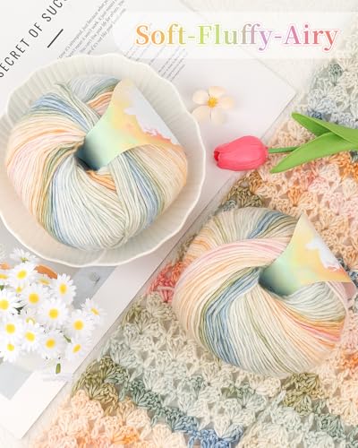 Image of Coopay Yarn for Crocheting Knitting, Gradient Cake Yarns, 2 x 3.53oz - 240yds - 50% Cotton 50% Acrylic Ombre Yarns, Gradient Crochet Yarn for Blankets, Shawls, Scarves (208 Midsummer)