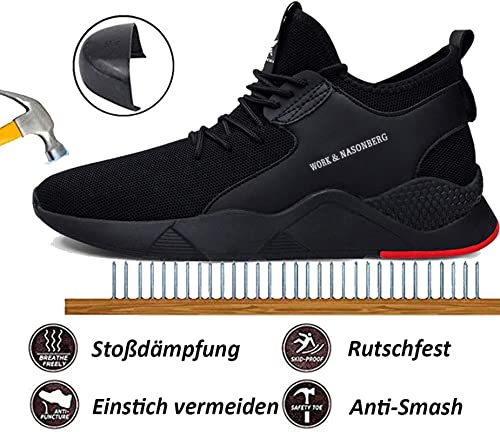 Foto von Nasonberg Sicherheitsschuhe Herren Leicht Arbeitsschuhe Damen Atmungsaktiv mit Stahlkappe, 00schwarz 43 EU