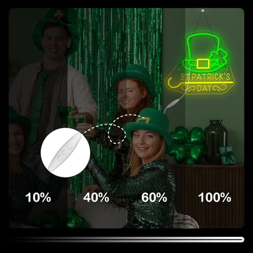 Image of Horseneon St Patricks Day Neon Sign Shamrock Neon Light LED Signs St Patricks Day Decorations Dimmable Green Gold Colors for Wall Art Bedroom Living Room Home Bar Decor
