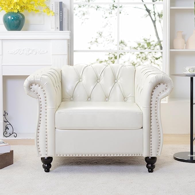 Image of WOODEN WORLD Modern & Classic Leather Sofa Set - Luxurious Comfort, Stylish Design, and Durable Build (White, 1 Seater)